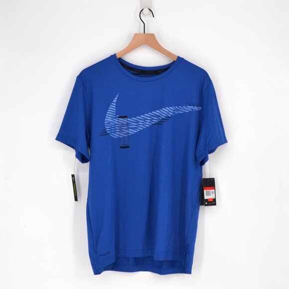 NEW Nike Men's Hyper Dry Swoosh Logo Graphic Print T-Shirt Short Sleeve Blue L - Picture 1 of 6